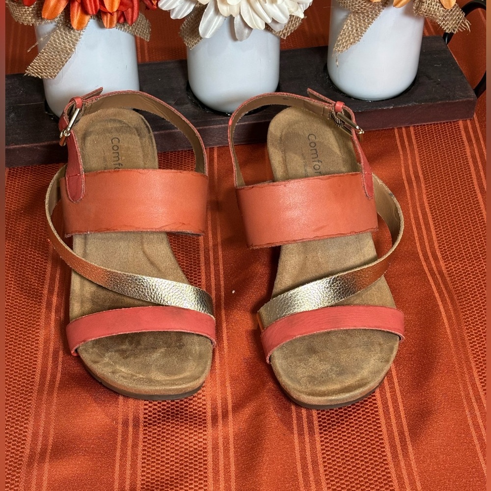 Comfortiva Red and Gold Women's Sandals